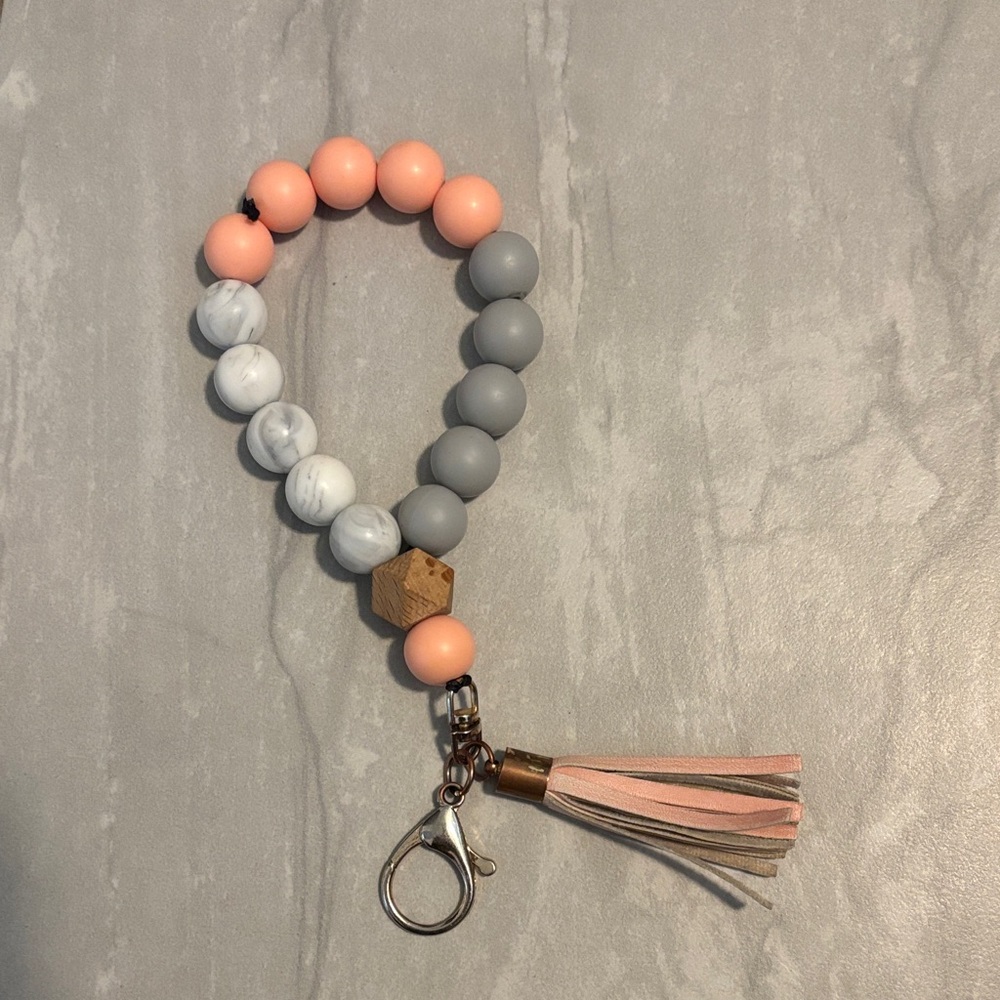 Pink/Gray Beaded Lanyard